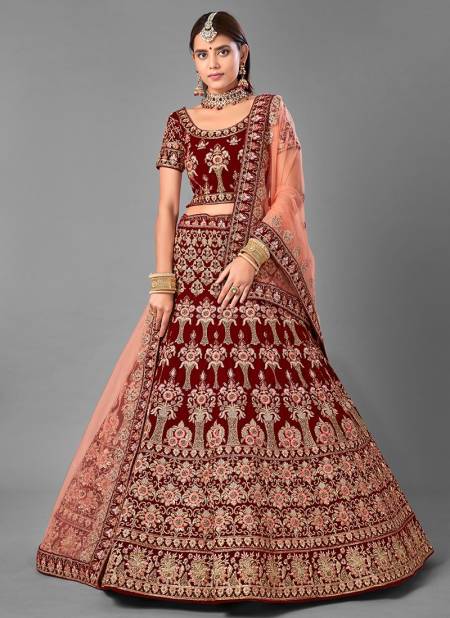 Maroon Arya Design 18 Latest Exclusive Bridal Wedding Wear Velvet Heavy Embroidery Work Lehenga Choli Collection 7006